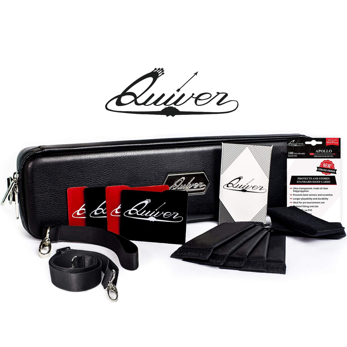 Quiver Time black quiver card case closed top view, portable protection for cards