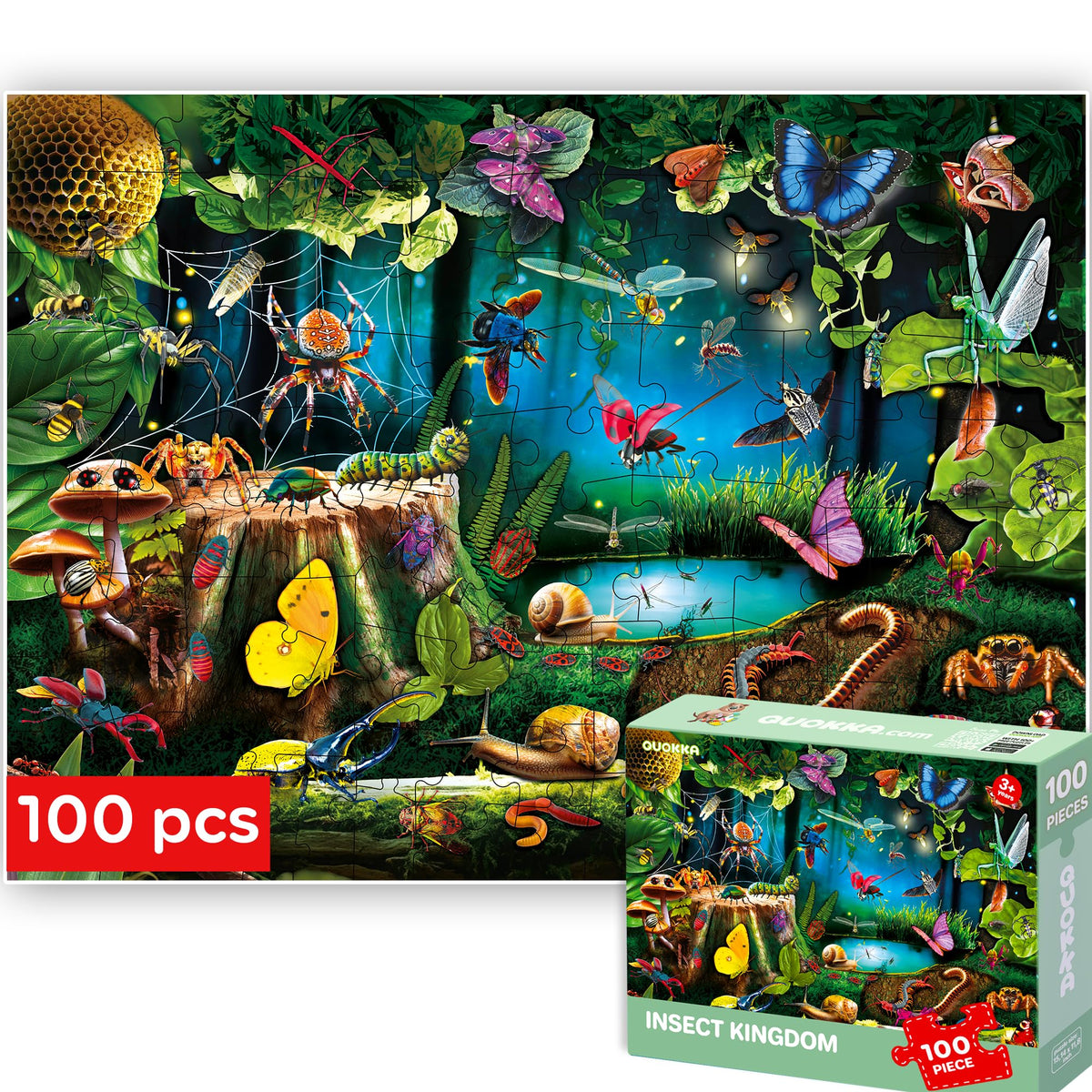 QUOKKA 100-piece puzzle box helps kids develop problem-solving and fine motor skills.