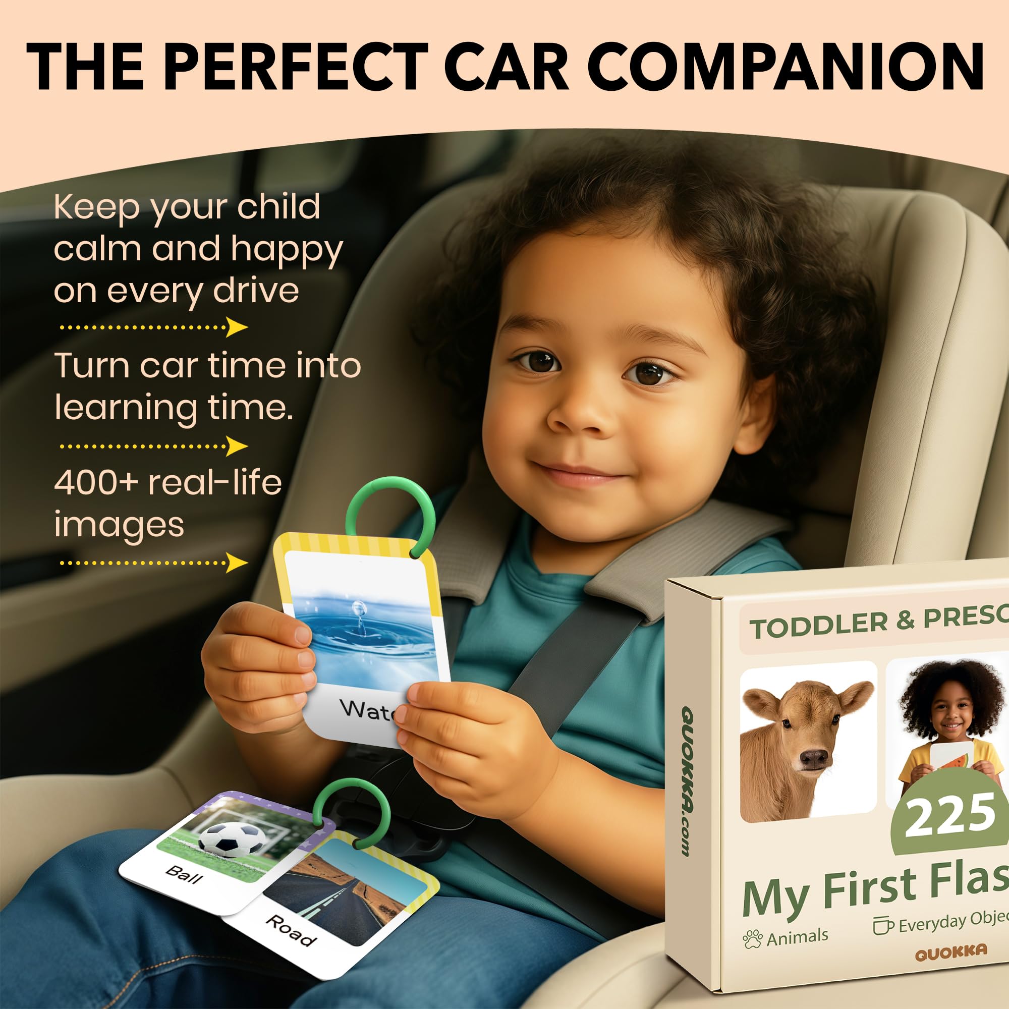 QUOKKA 225 animals flash cards encourage recognition during car rides.
