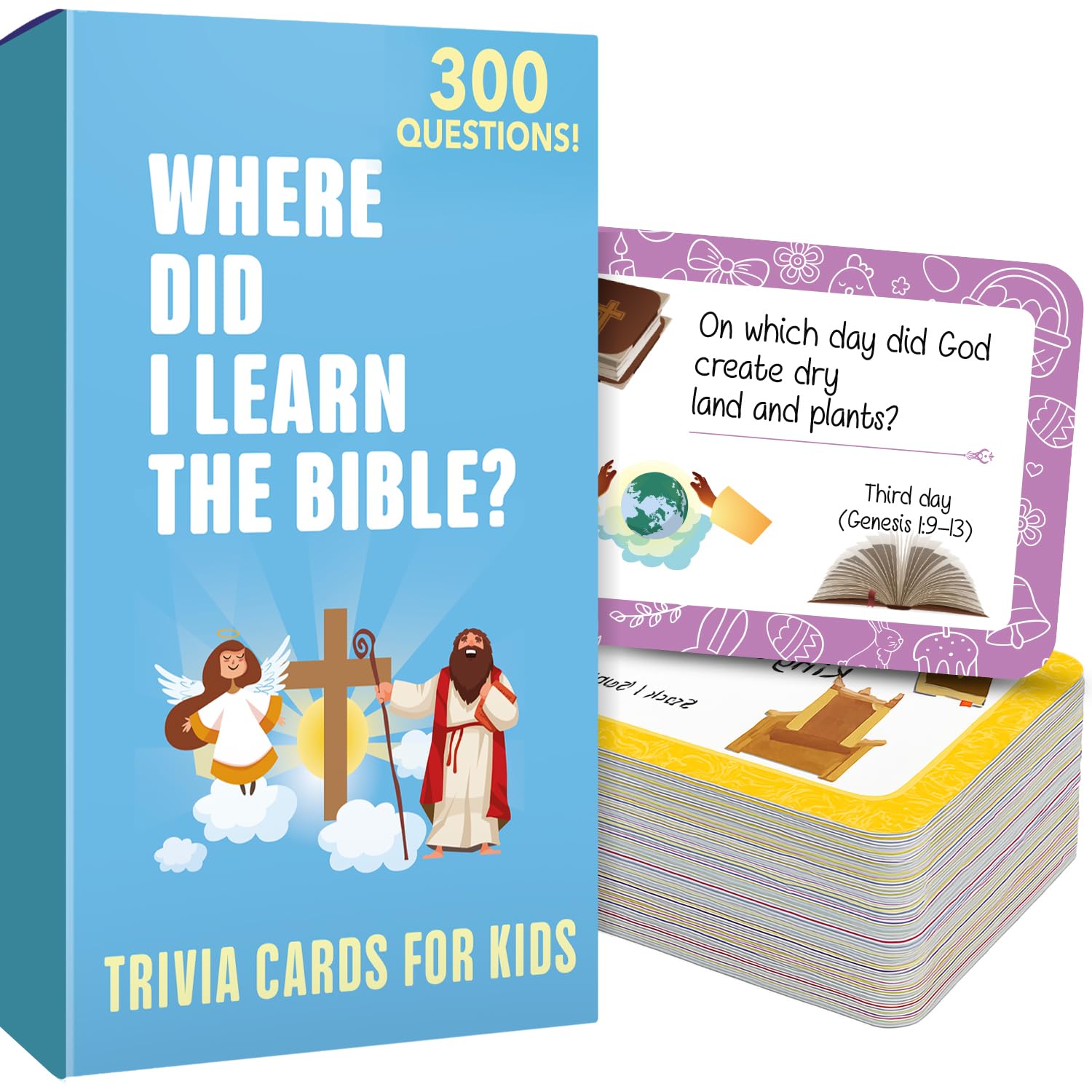 QUOKKA 300 Bible Trivia card front with question for kids during family Bible study.