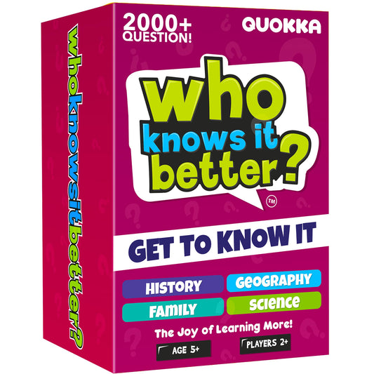 QUOKKA 4-in-1 set box front invites family game night with varied trivia