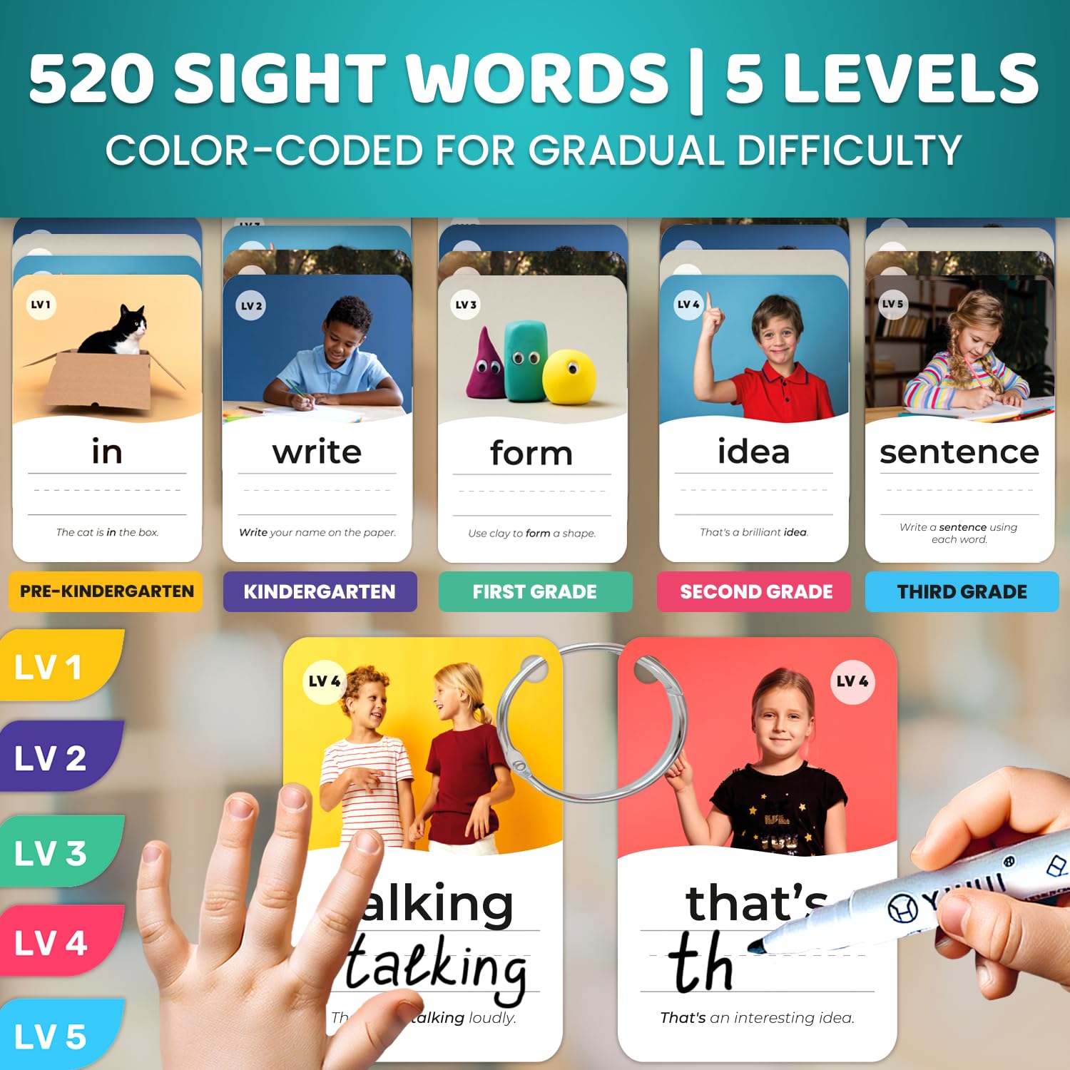 QUOKKA flash cards with color-coded levels to support step-by-step learning