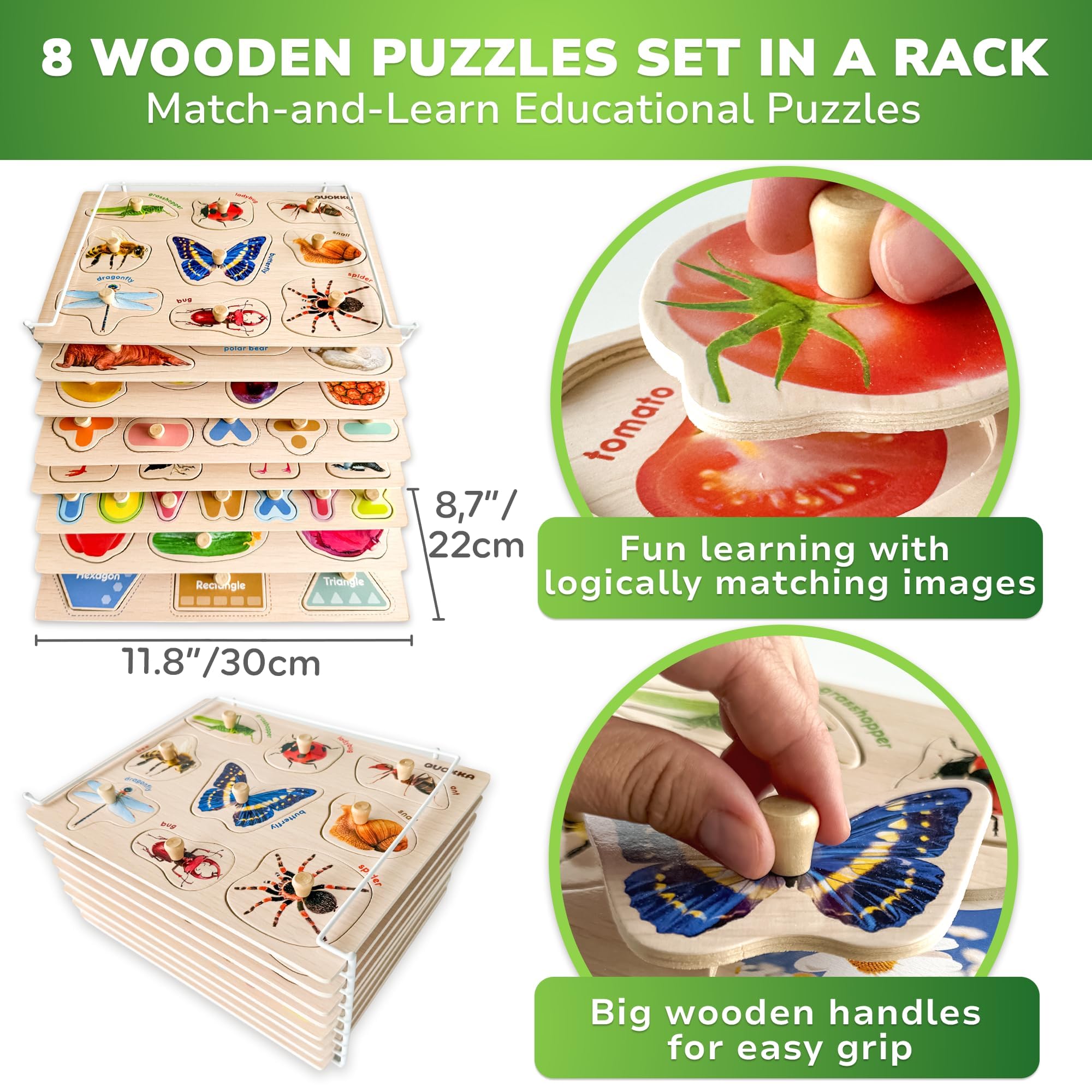QUOKKA wooden numbers puzzle supports counting practice while improving hand-eye coordination.