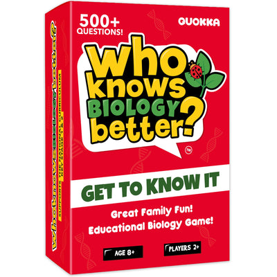 QUOKKA biology trivia card game box on table for family learning fun