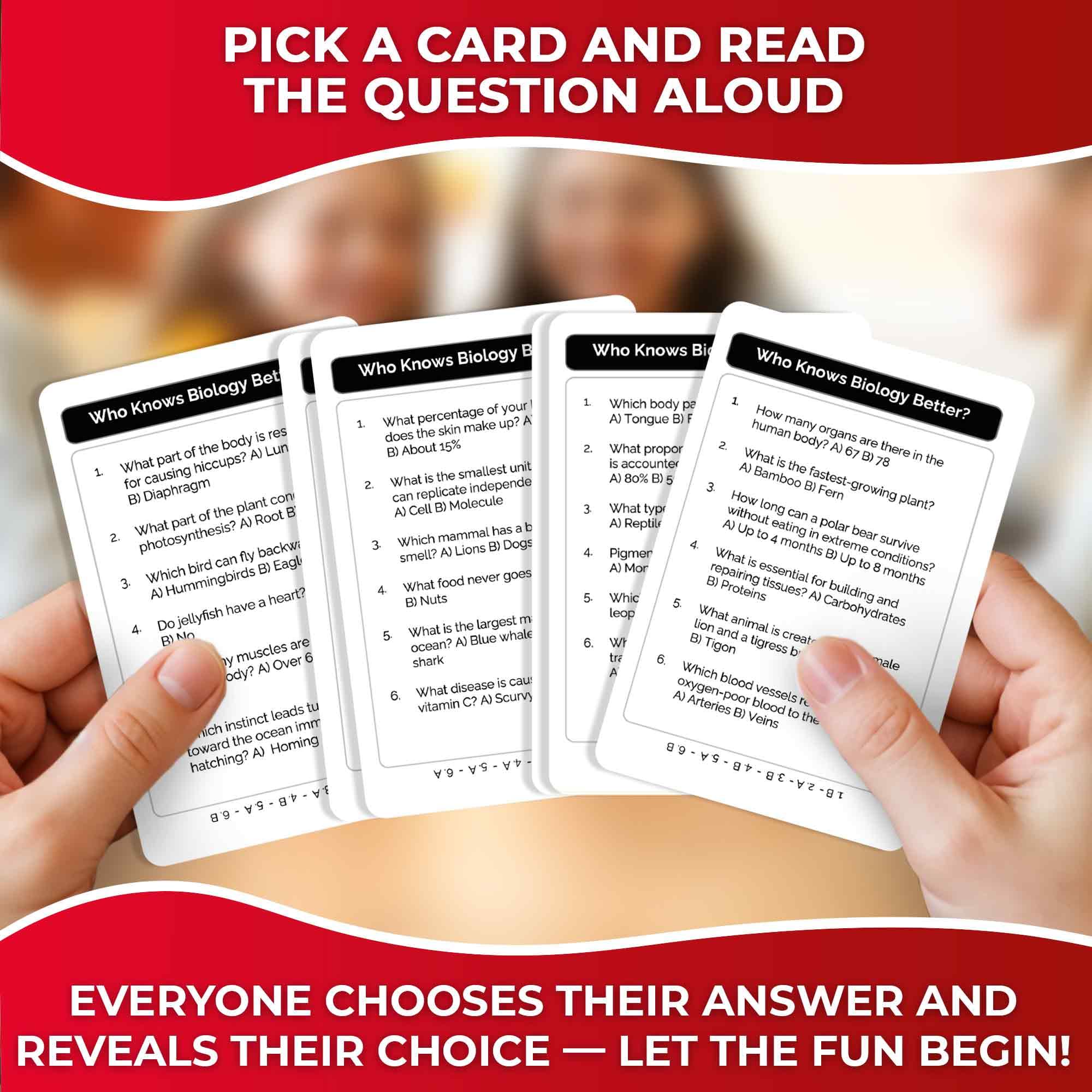 QUOKKA biology trivia cards spread inviting engaging questions during learning