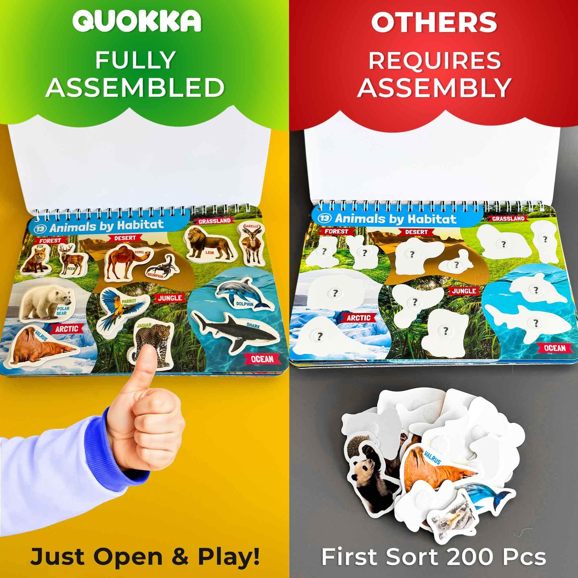 QUOKKA Busy Book animal themes pages spark curiosity with colorful wildlife activities.