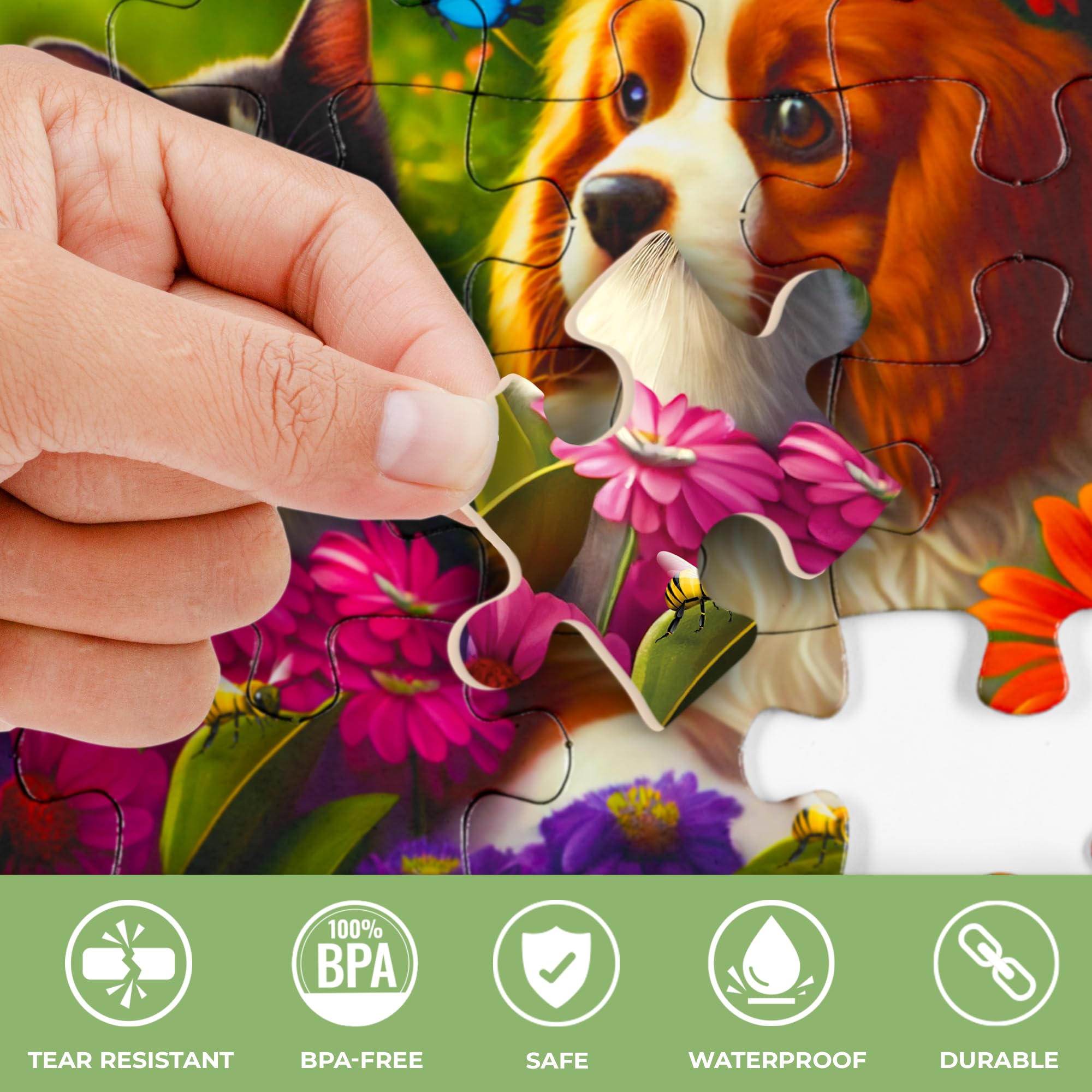 QUOKKA cat-dog-birds puzzles with colorful imagery to support focus.