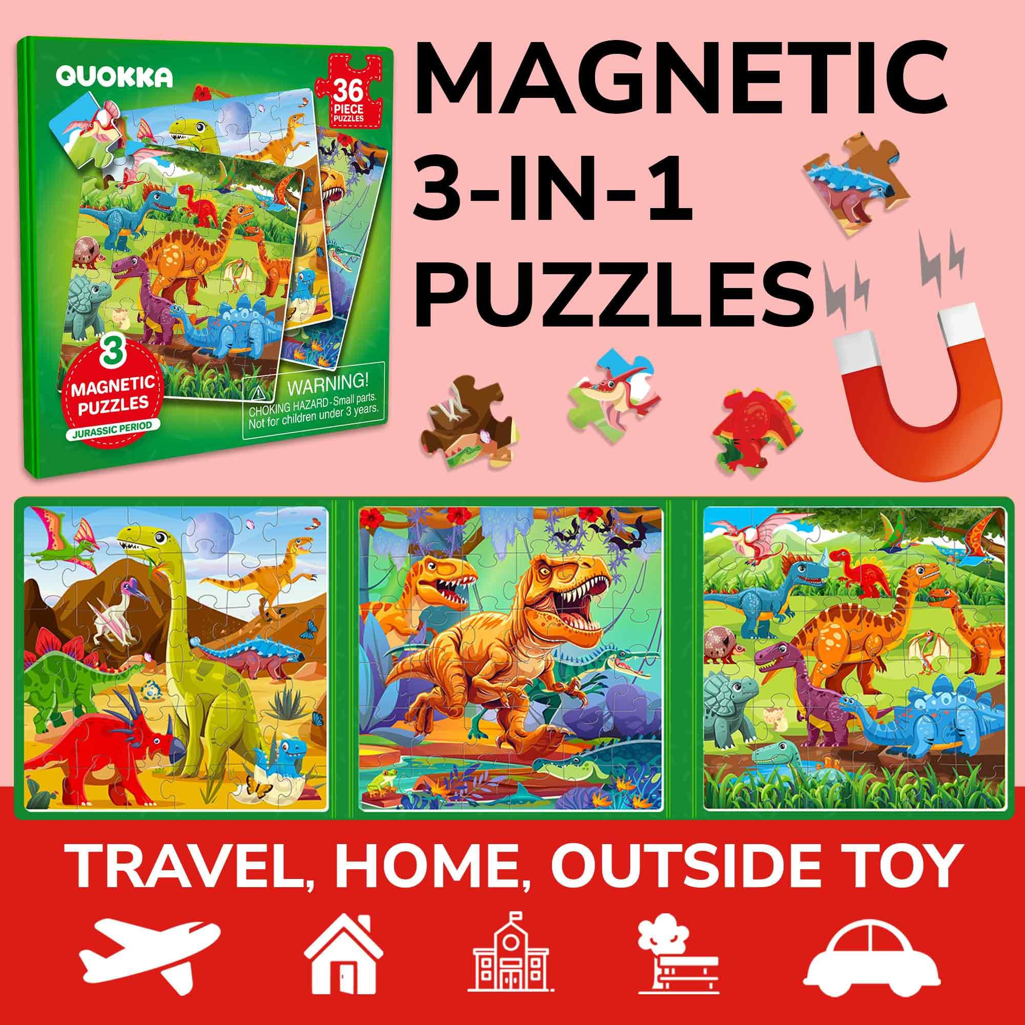 QUOKKA dino magnets pieces scene showcases vibrant animal illustrations for imaginative storytelling.