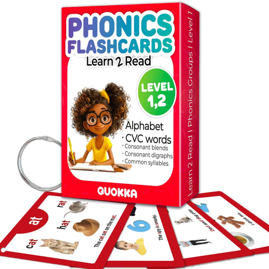 QUOKKA English CVC flash cards with letters and pictures for early reading