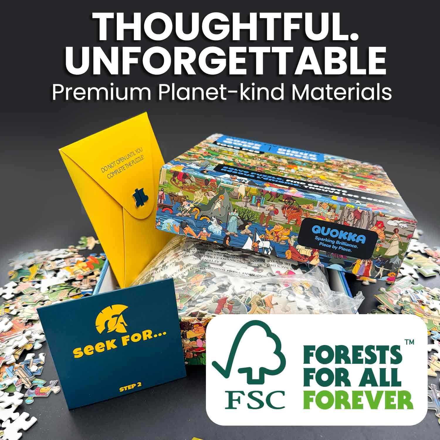Eco-friendly packaging and FSC-certified QUOKKA puzzle appeals to conscious shoppers.