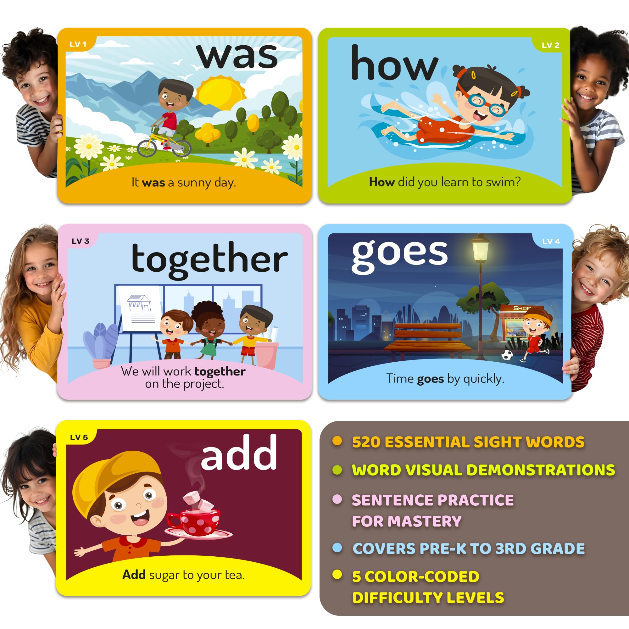 QUOKKA illustrated sample card showing words with engaging imagery for context.
