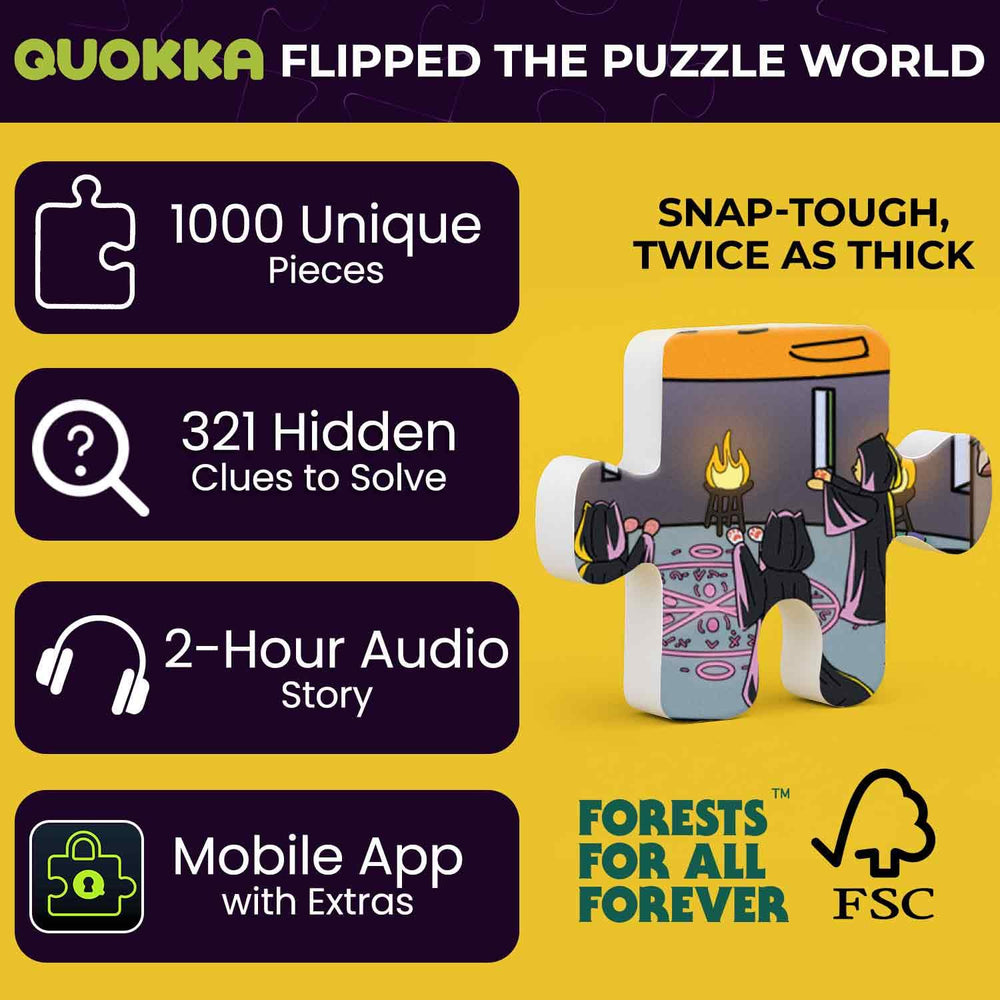 QUOKKA Knightly Cats 1000-piece puzzle laid out for a challenging, relaxing solving session