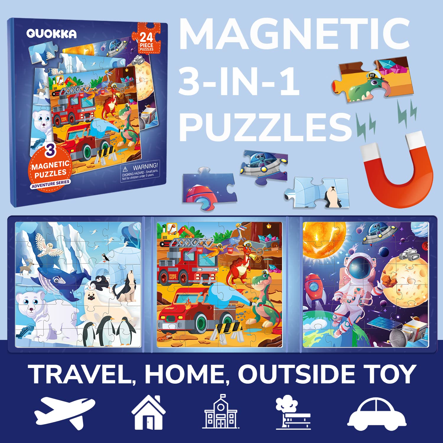 QUOKKA magnetic toddler puzzles 24-piece set ready for travel and learning.