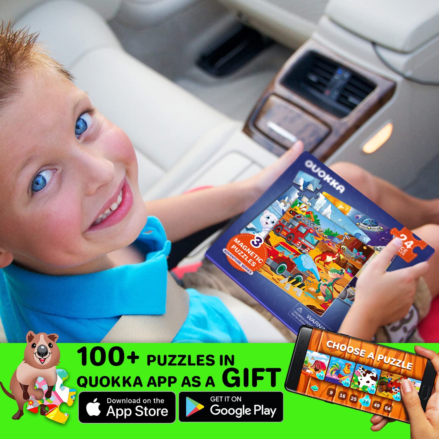Progress to 36-piece puzzles as kids grow with QUOKKA magnets.
