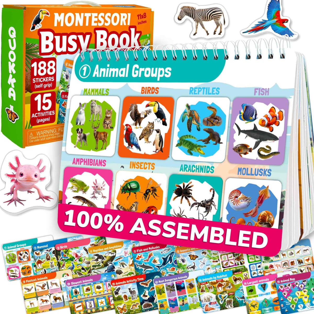 QUOKKA Montessori Busy Book cover highlights inviting, durable pages for hands-on early learning.