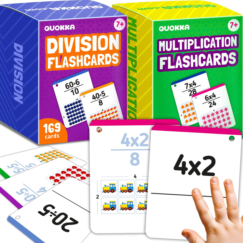 QUOKKA multiplication flash cards front view with vibrant visuals for quick fact practice at home or class