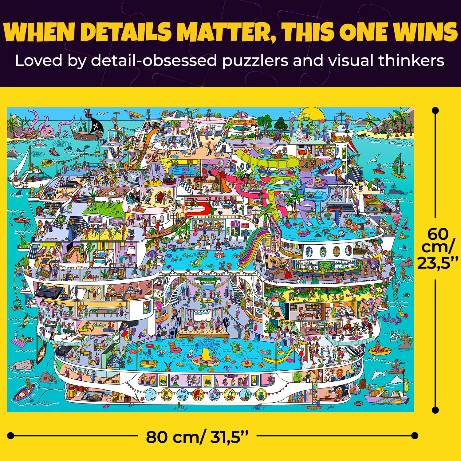 QUOKKA Cruise Vistas puzzle close-up features vibrant characters, sparking creativity.