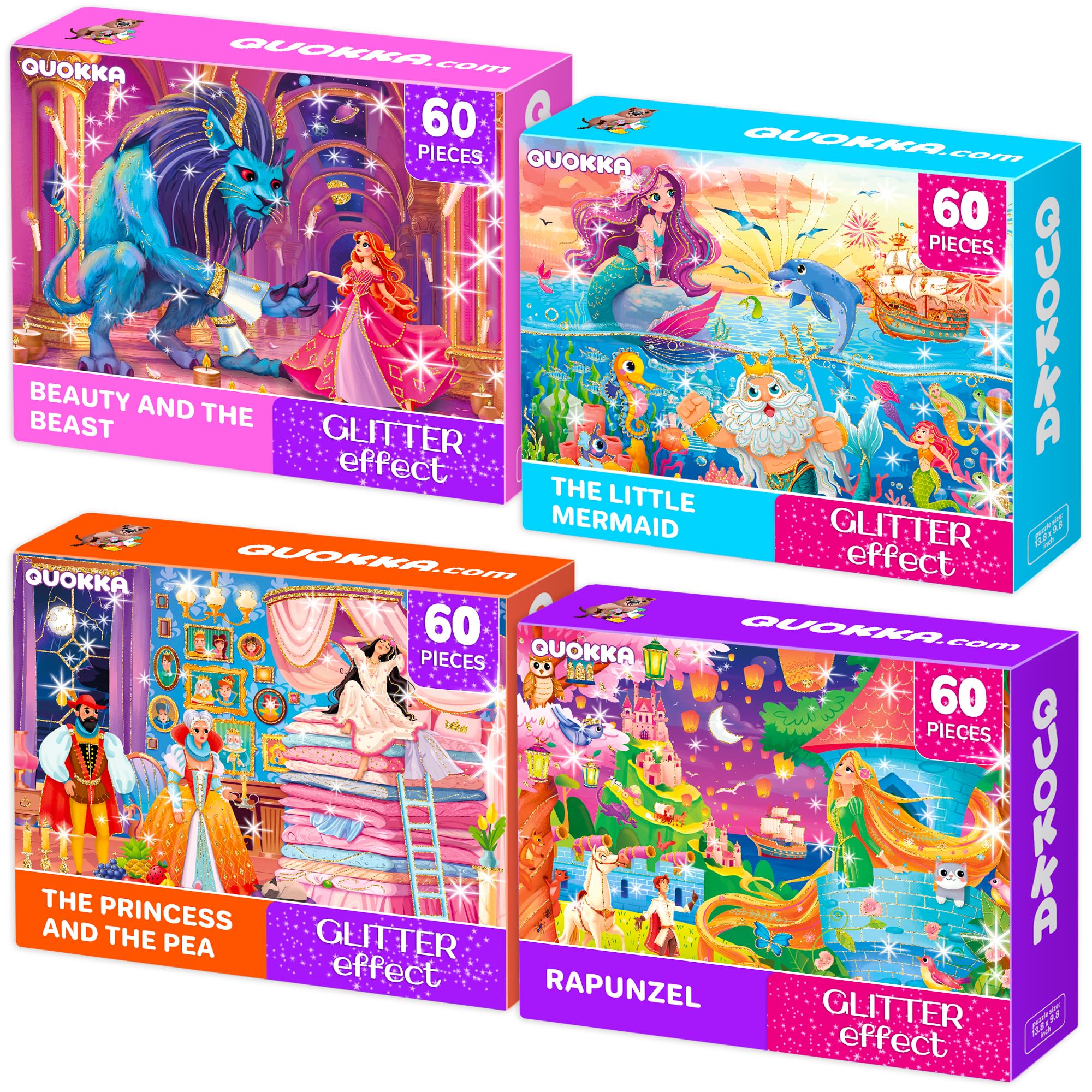 QUOKKA Puzzles 4-Pack Beauty and the Beast 60-piece set fuels imaginative play and storytelling.