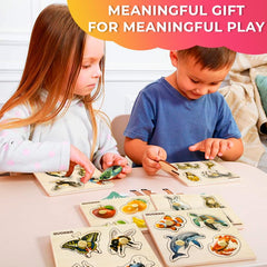 QUOKKA wooden Montessori puzzle set showcases durable plywood and safe paints.
