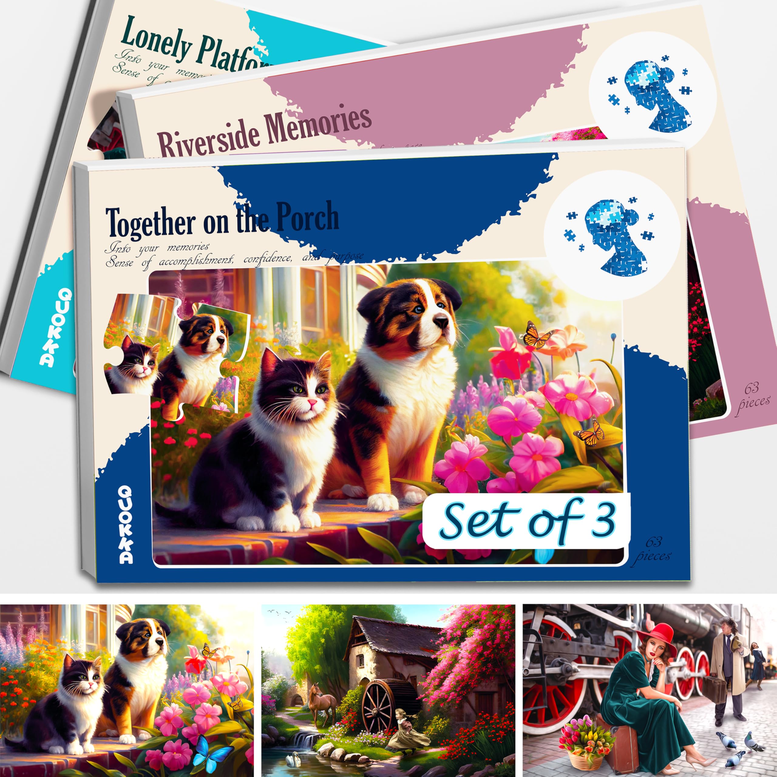 Quokka Riverside 63-piece dementia puzzle supports engagement and memory practice.