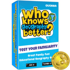 QUOKKA Who Knows Better? geography game cover invites family learning and exploration.