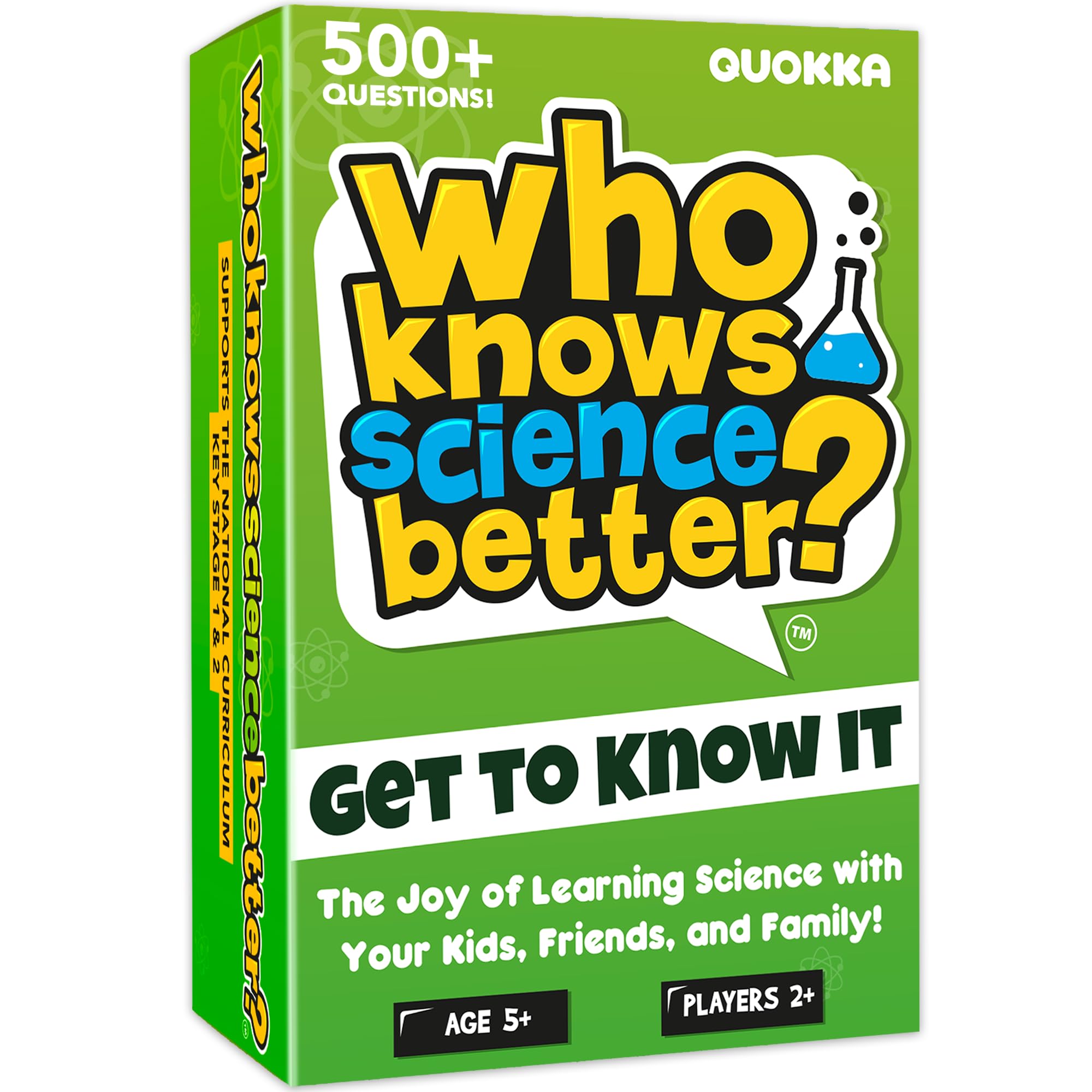 QUOKKA Who Knows Better science card game pack promotes family learning and fun.