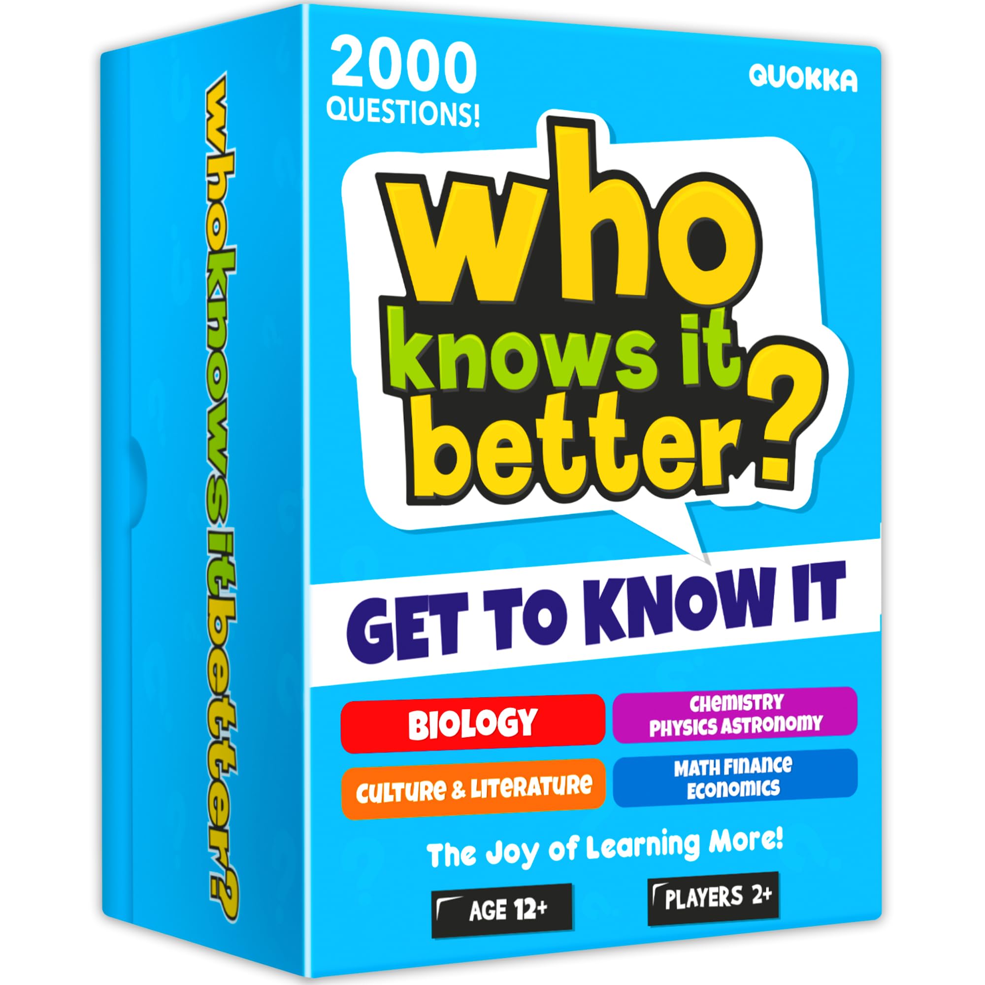 QUOKKA Who Knows It Better box front, perfect for family trivia nights.