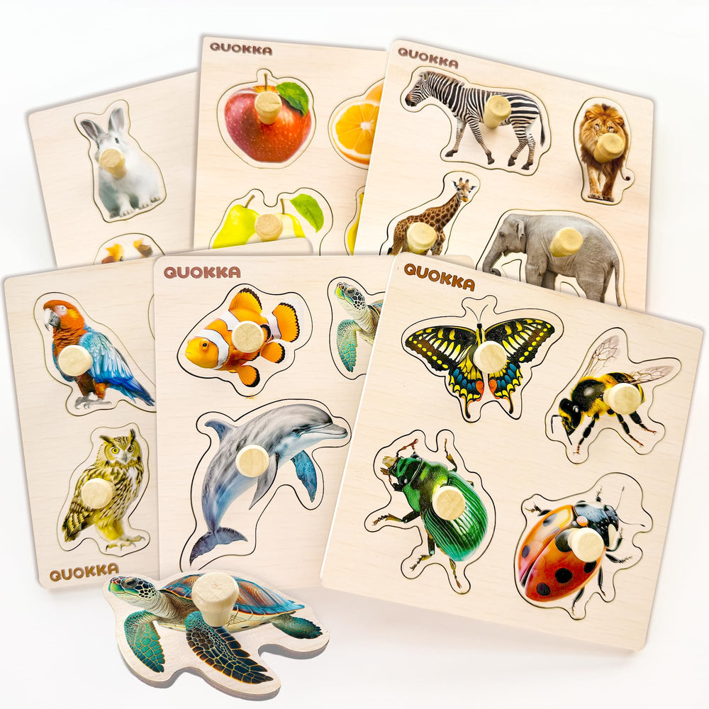 QUOKKA wooden puzzles animals six-piece set boosts early animal recognition and fine motor skills