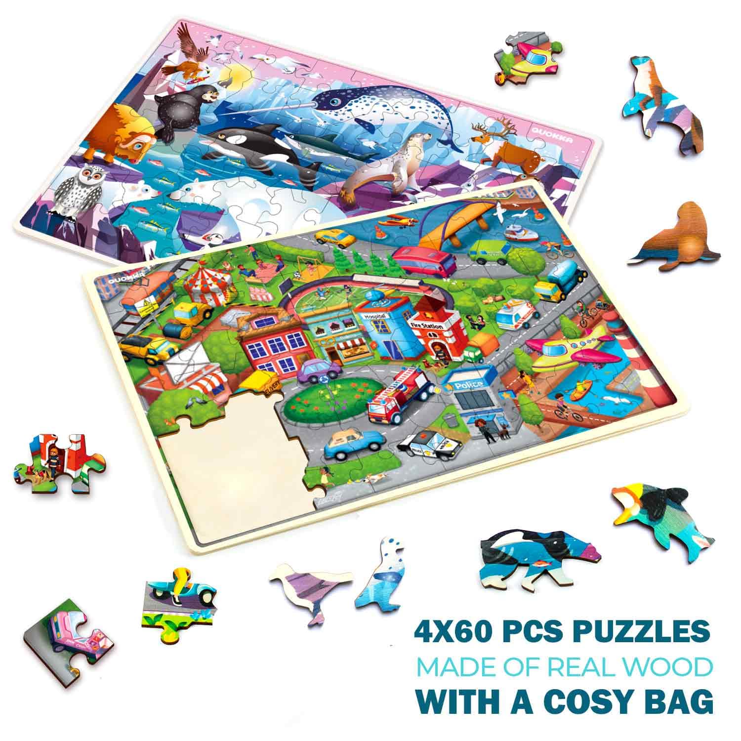 QUOKKA wooden puzzles arctic-animals 60-piece – durable finish for rough play