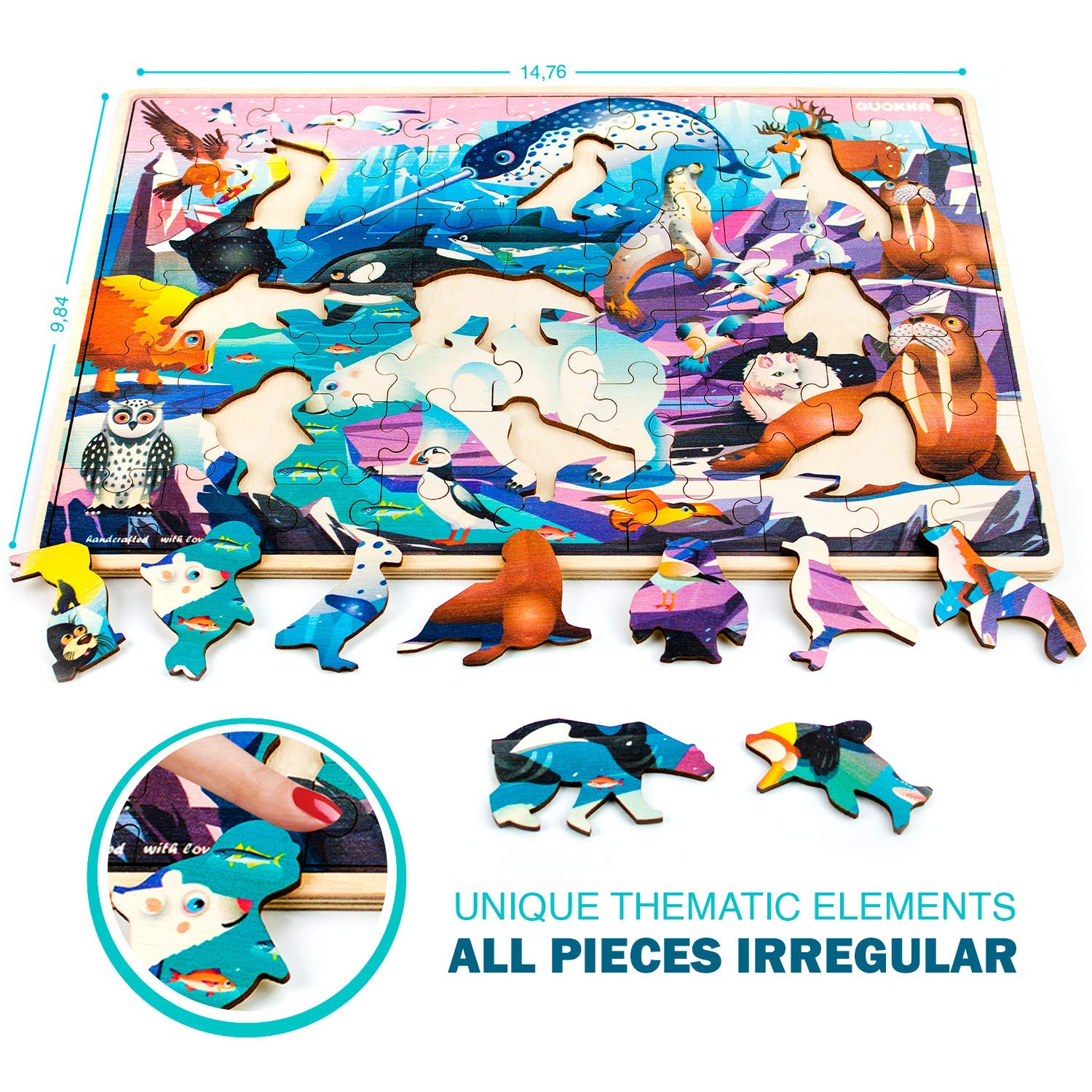 QUOKKA wooden puzzles dinosaurs 60-piece – irregular pieces aid correct fits
