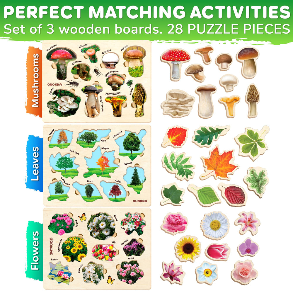 QUOKKA wooden puzzles flowers: colorful visuals support early recognition and focus