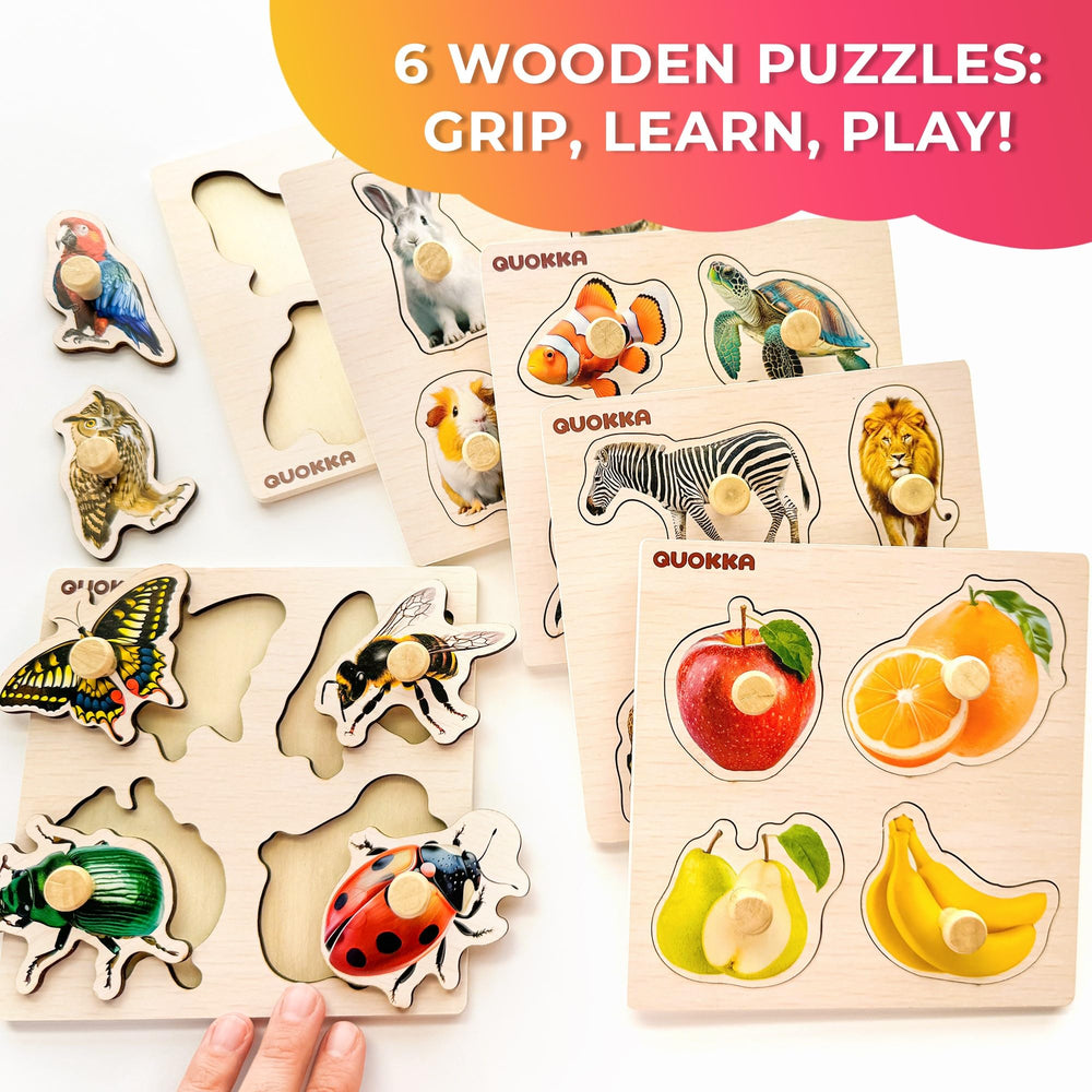 QUOKKA wooden puzzles fruits six-piece set supports shape and hand-eye coordination during play