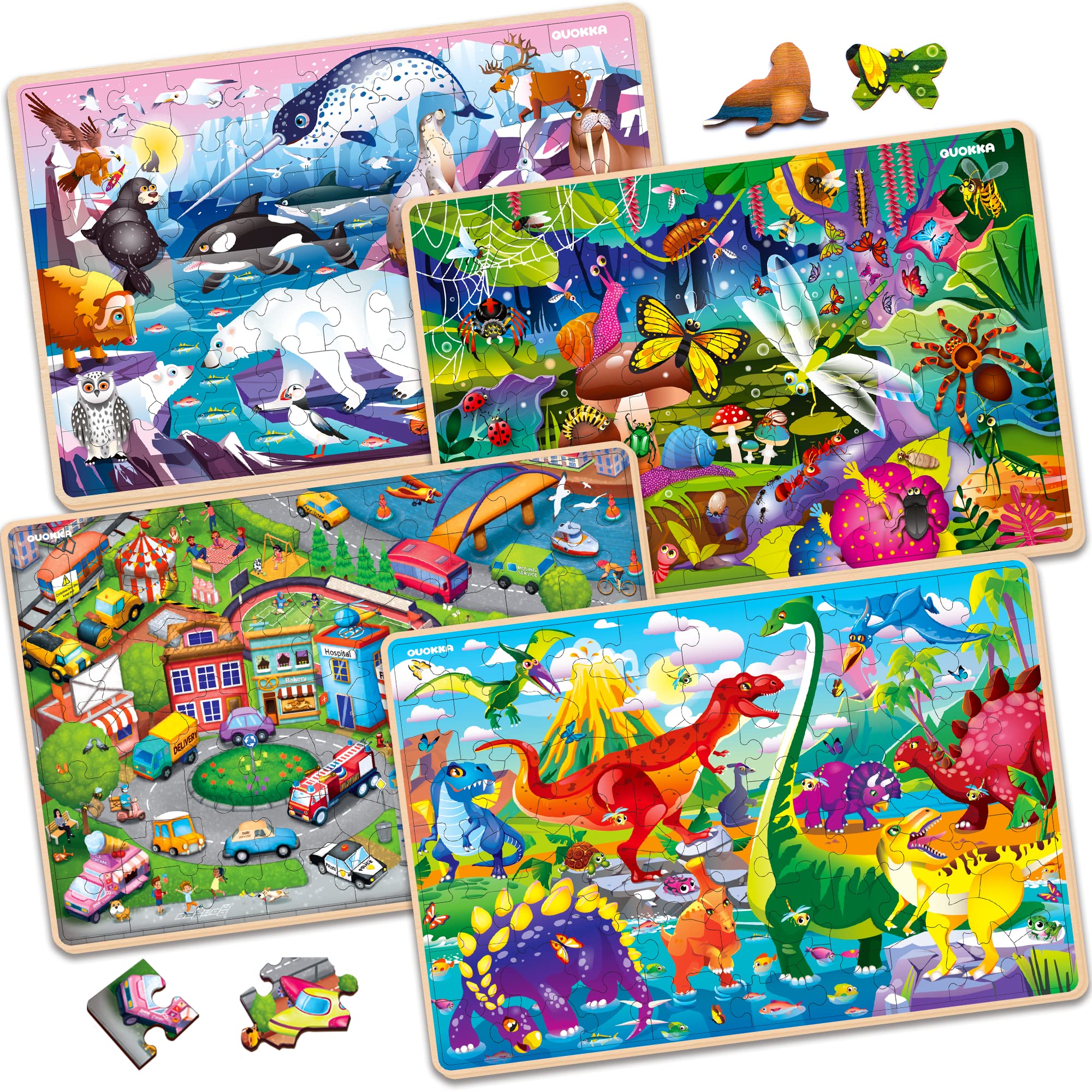 QUOKKA wooden puzzles wooden-frame 60-piece – sturdy frame helps kid-friendly display
