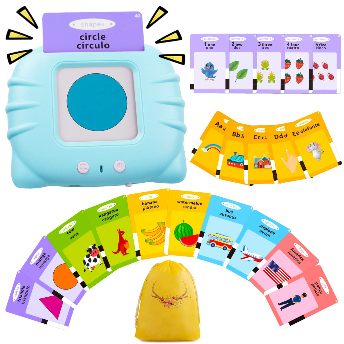 QuTZ bilingual flash cards for toddlers support early literacy in two languages.