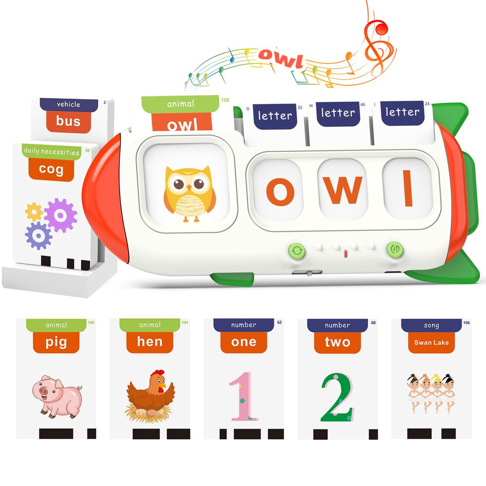 QuTZ talking flash cards word side shown for interactive letter matching and vocabulary growth.