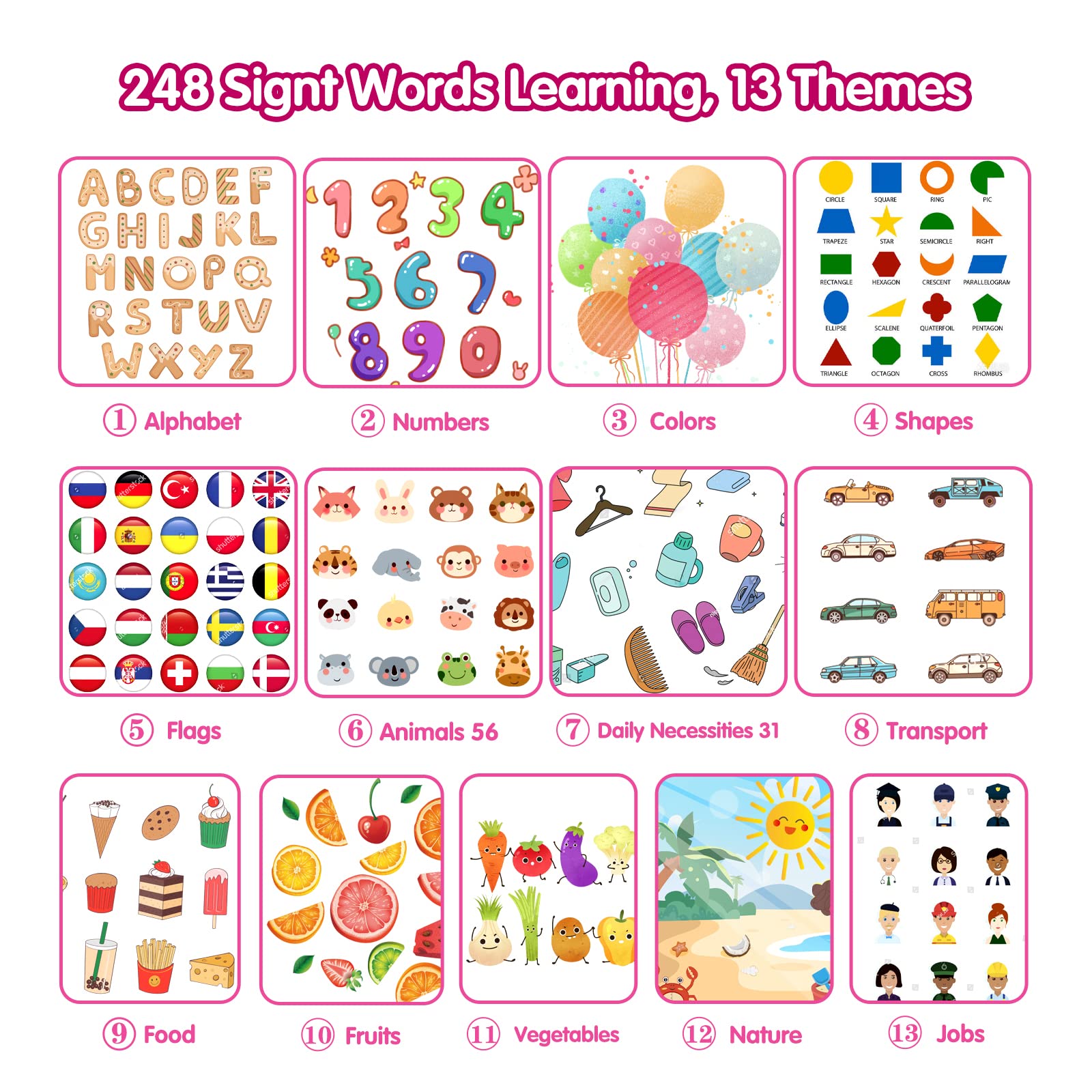 QuTZ talking sight words set in pink with card reader for independent practice.