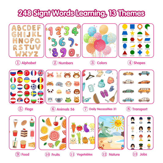 QuTZ talking sight words set in pink with card reader for independent practice.