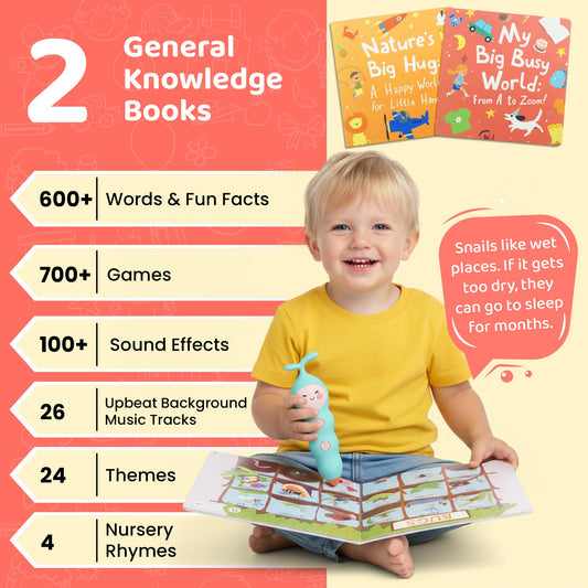 QuZT Talking Pen with nursery rhymes audio enhances listening and word recall.