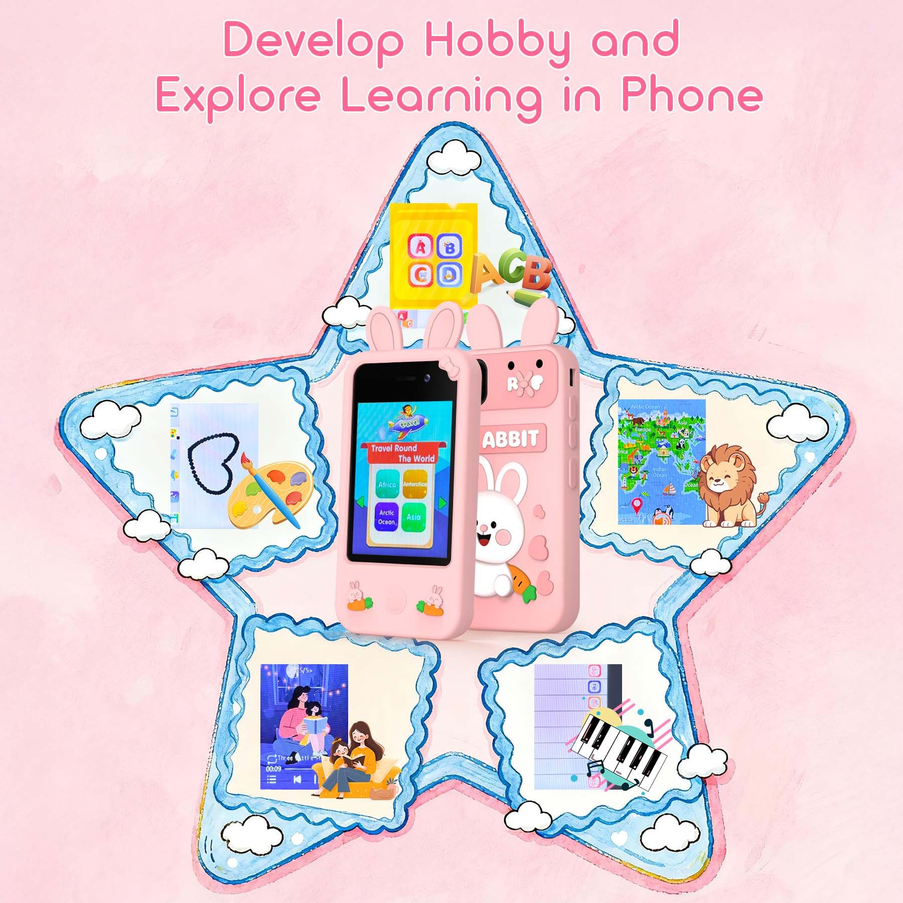 Qvireno Kids Smart Phone Toy headphone jack for headphones.