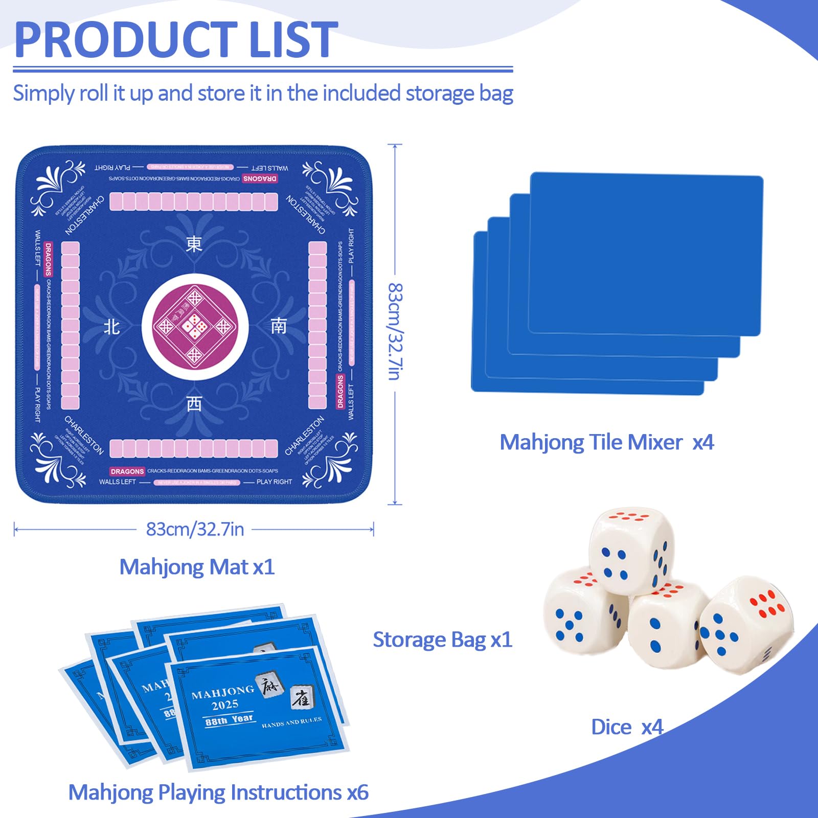 Qwiayeal Mahjong Mat blue-1 sealed edge design resists wear during play