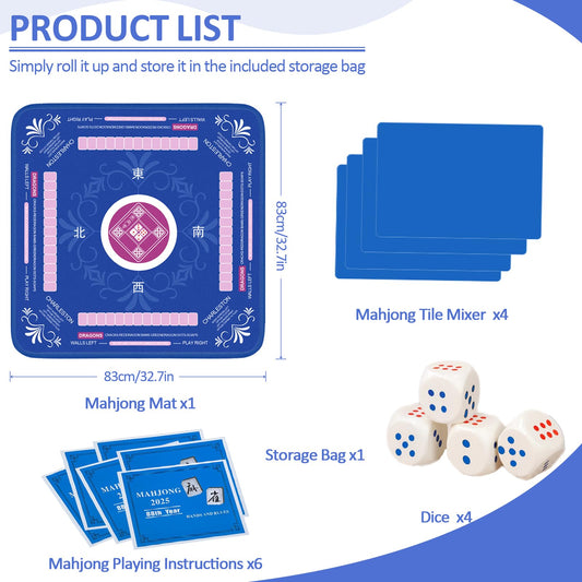 Qwiayeal Mahjong Mat blue-1 sealed edge design resists wear during play