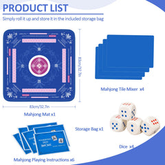 Qwiayeal Mahjong Mat blue-1 sealed edge design resists wear during play