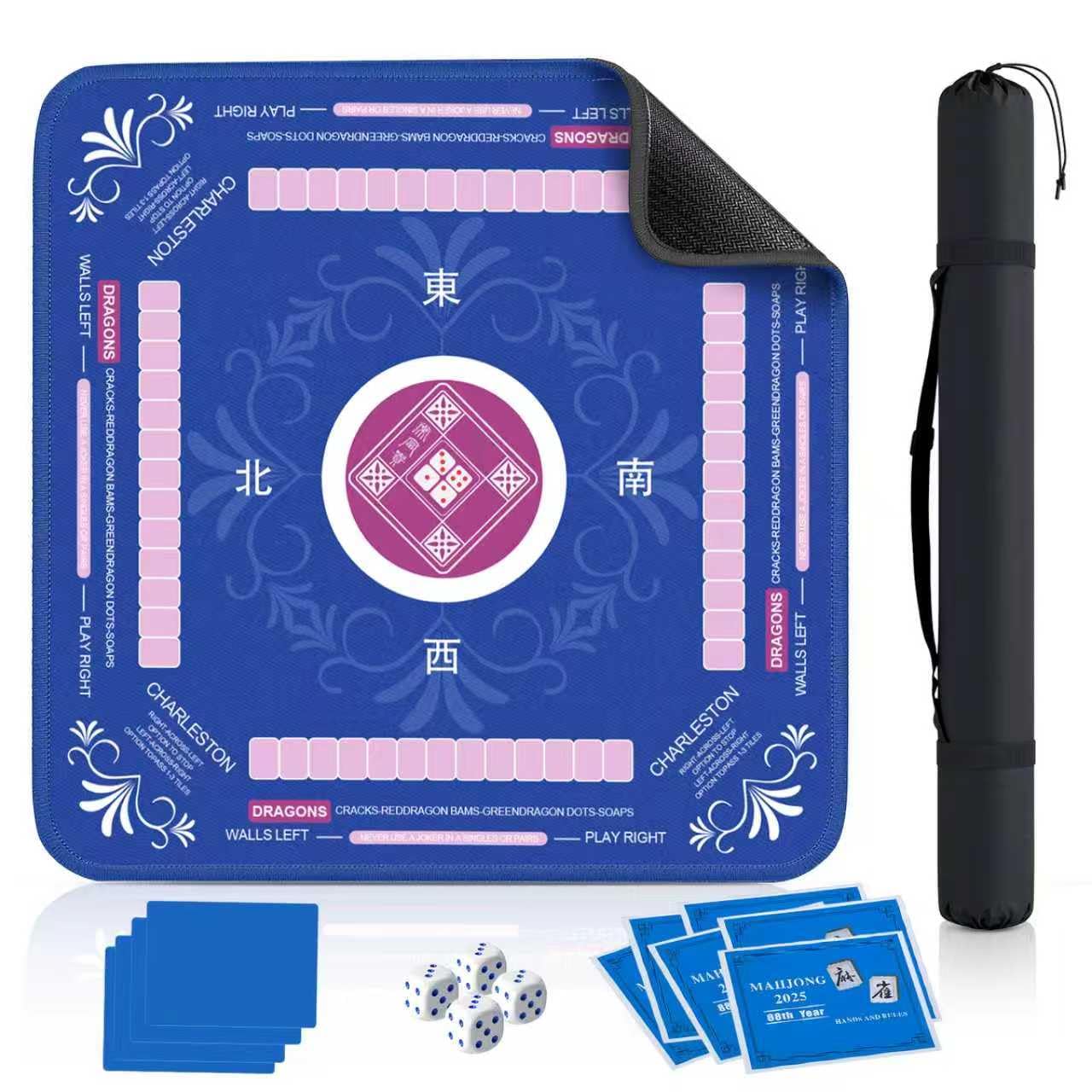 Qwiayeal Mahjong Mat blue-1 top view showing ample play space for versatile games