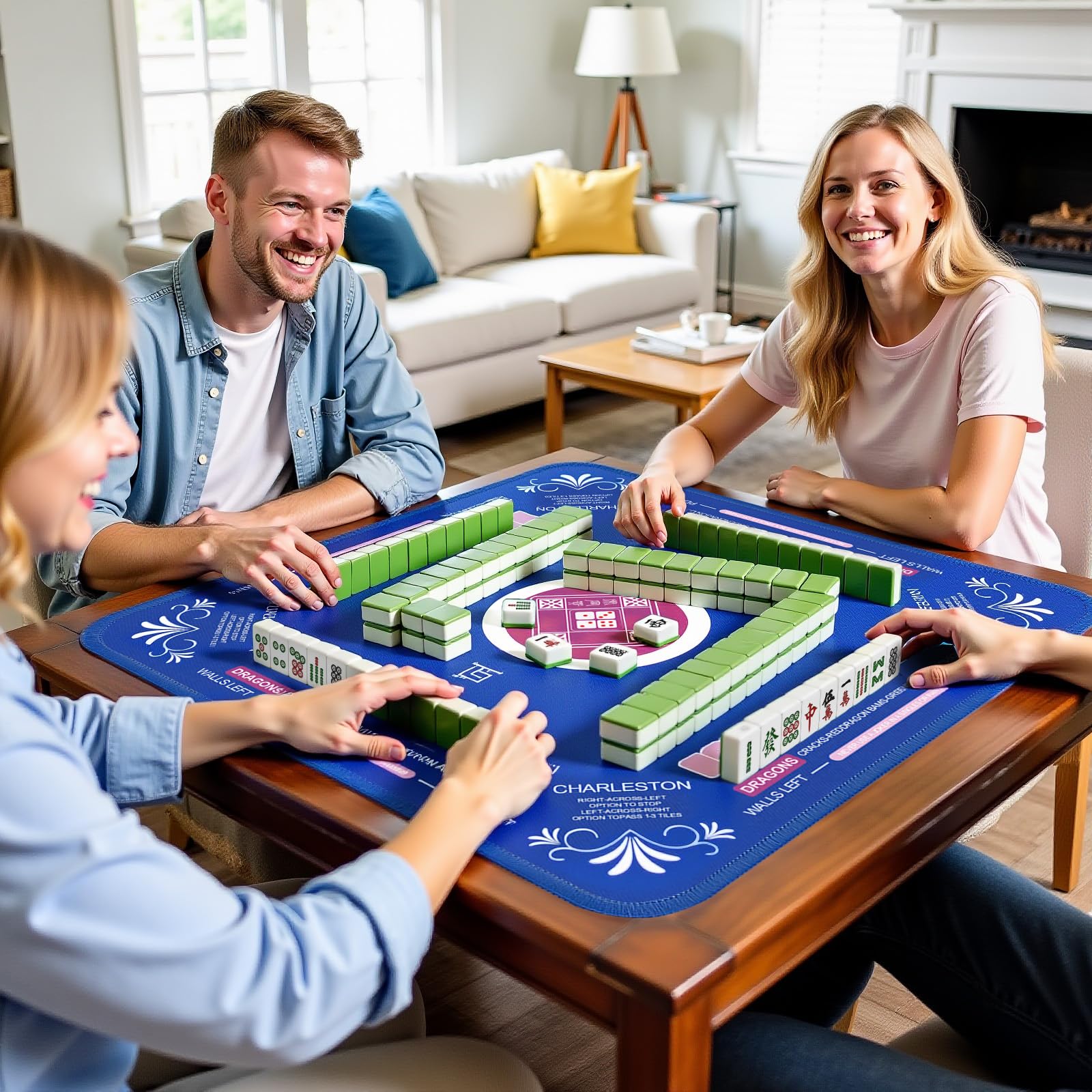 Qwiayeal Mahjong Mat in daily use for family game nights