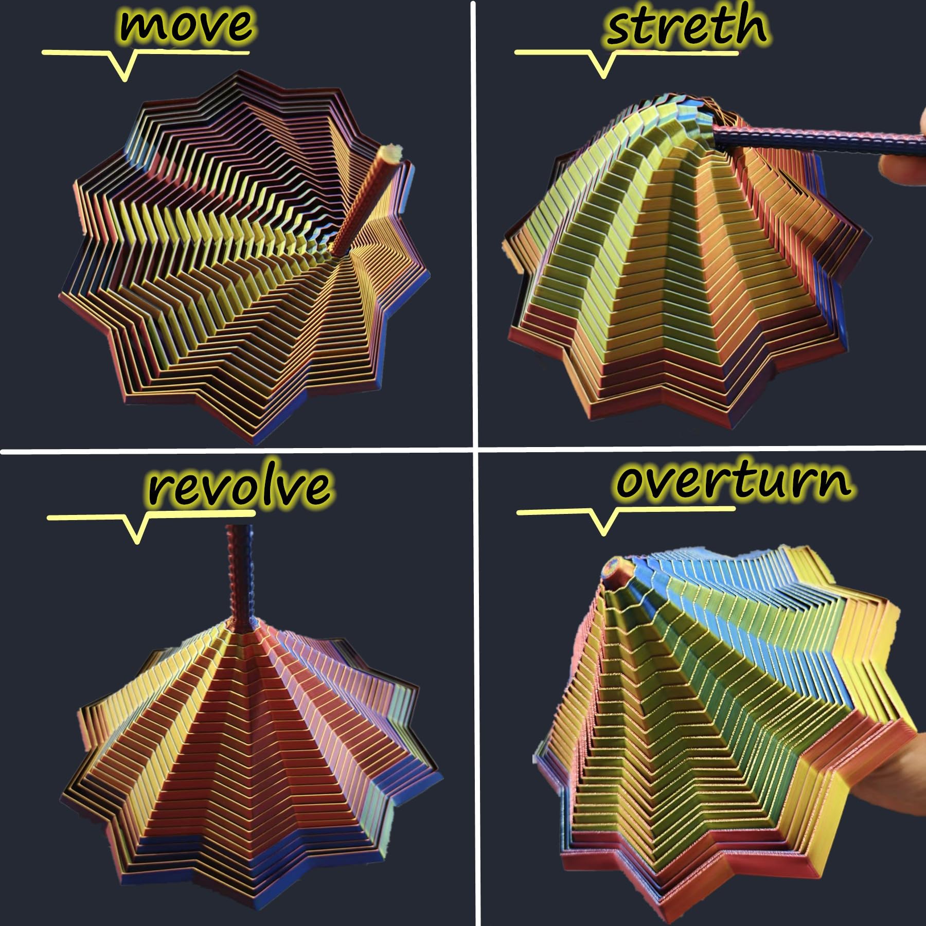 QWZFirst expanded star spinning action with smooth movement.