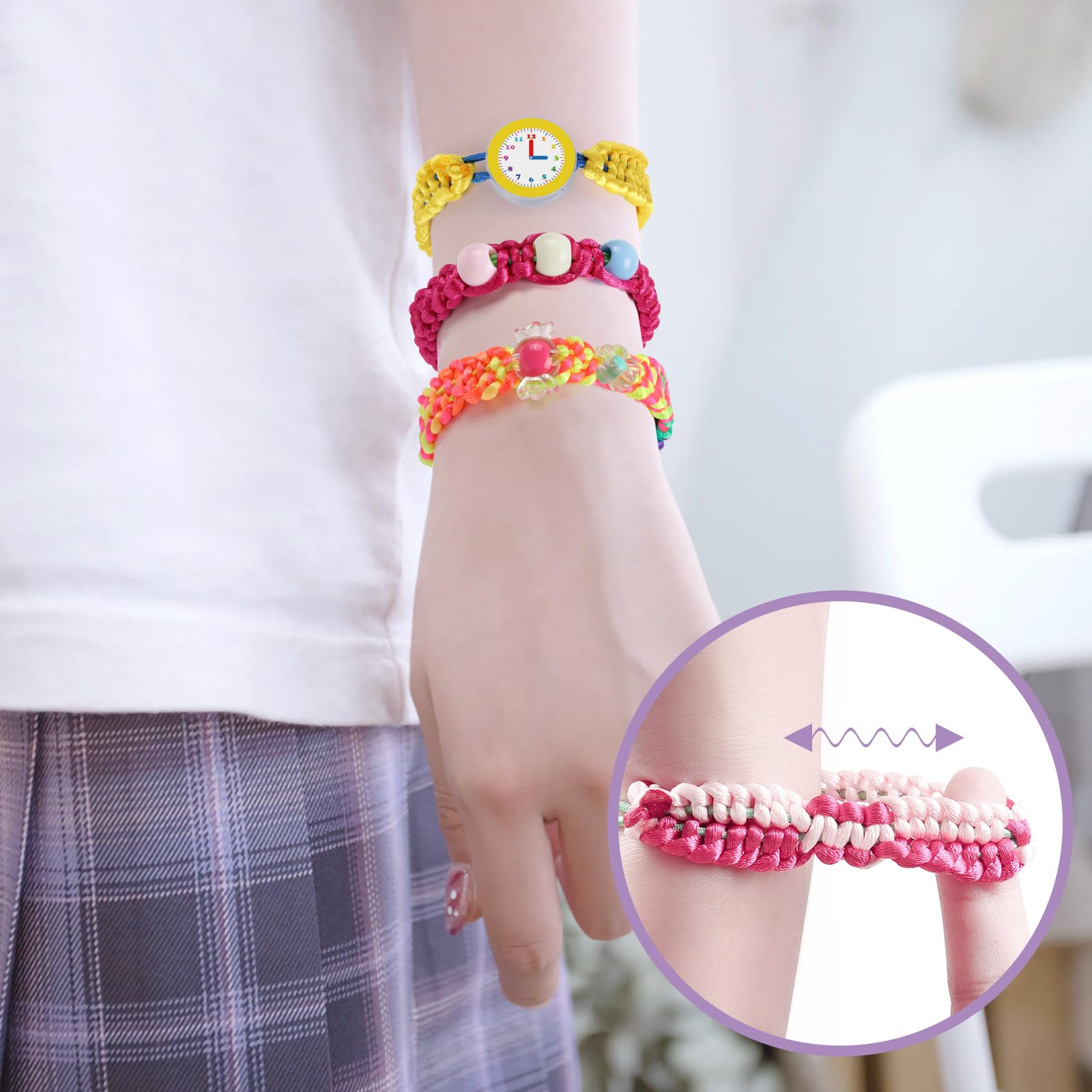 QXHOL girls exchanging bracelets, strengthening friendships through crafts.