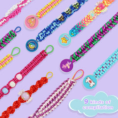 QXHOL kid crafting bracelet close-up highlighting colorful threads and designs.