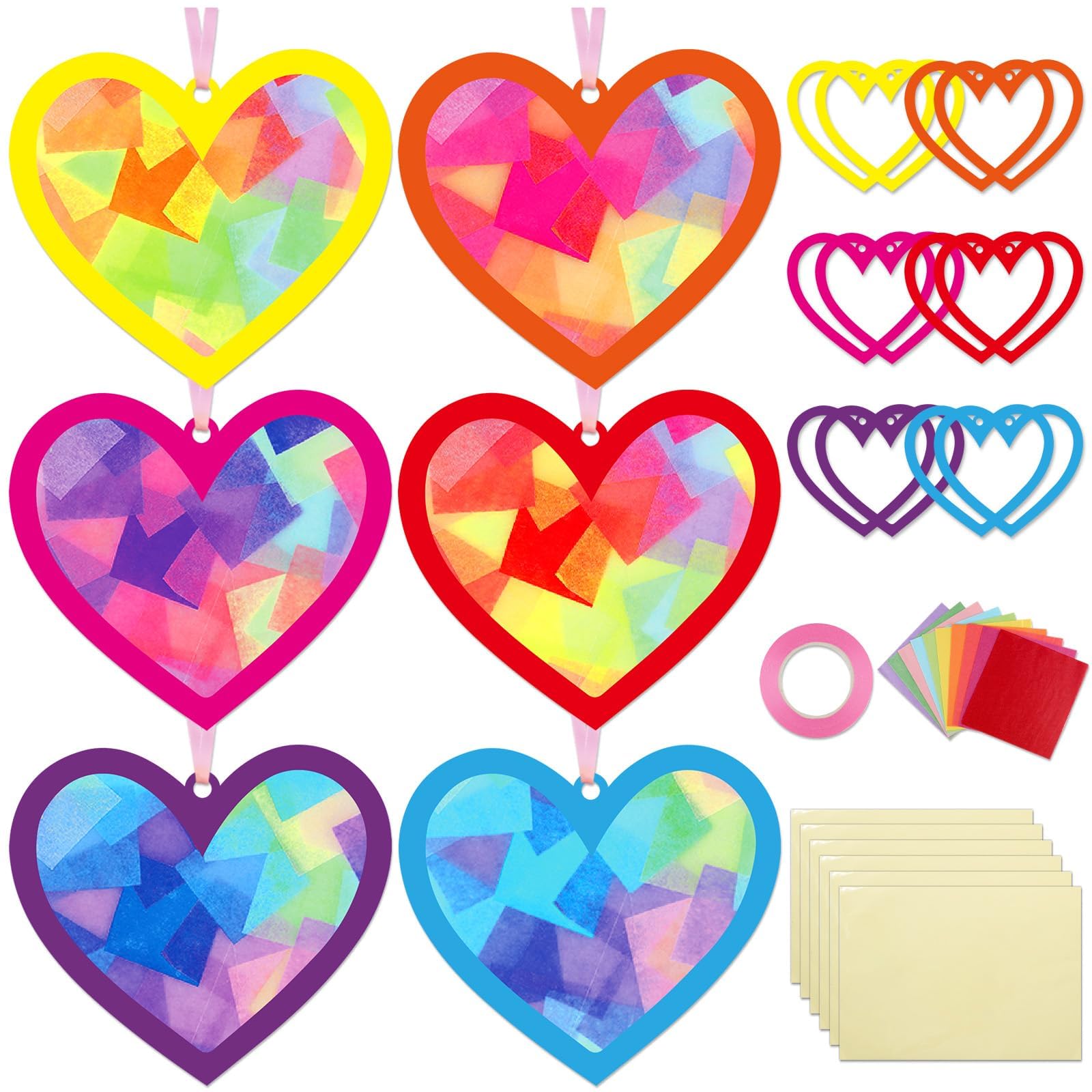 Qyeahkj Valentines suncatchers heart-frame cards, six styles, ideal for bright window decor.