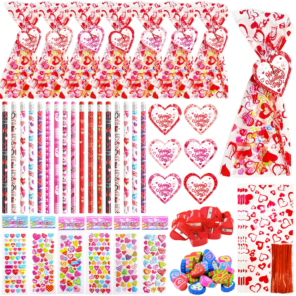 Qyyiguf Valentines stationery kit 216pcs shown for classroom gift exchanges and party favors