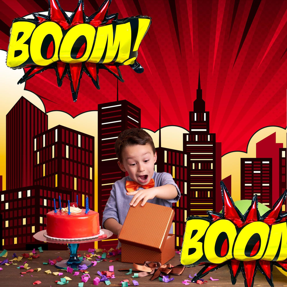 QZCPGP comic word boom balloon foil adds playful flair to kids' events.